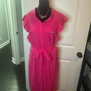 Pink Knee Length Dress with Belt